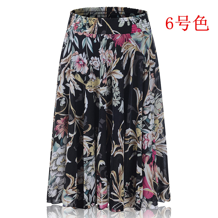 Picture of Middle-aged and elderly summer thin skirt mother's elastic waist color ice silk mid skirt high waist elastic dancing skirt