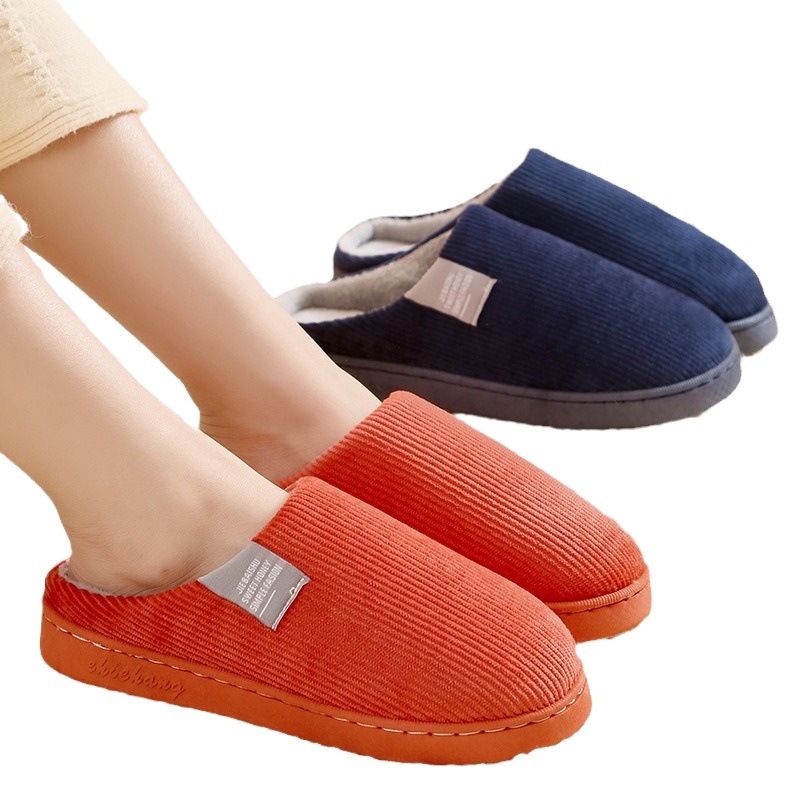 Cotton slippers women's autumn and winter indoor home couple thick bottom warm confinement non-slip fleece-lined slippers men's winter