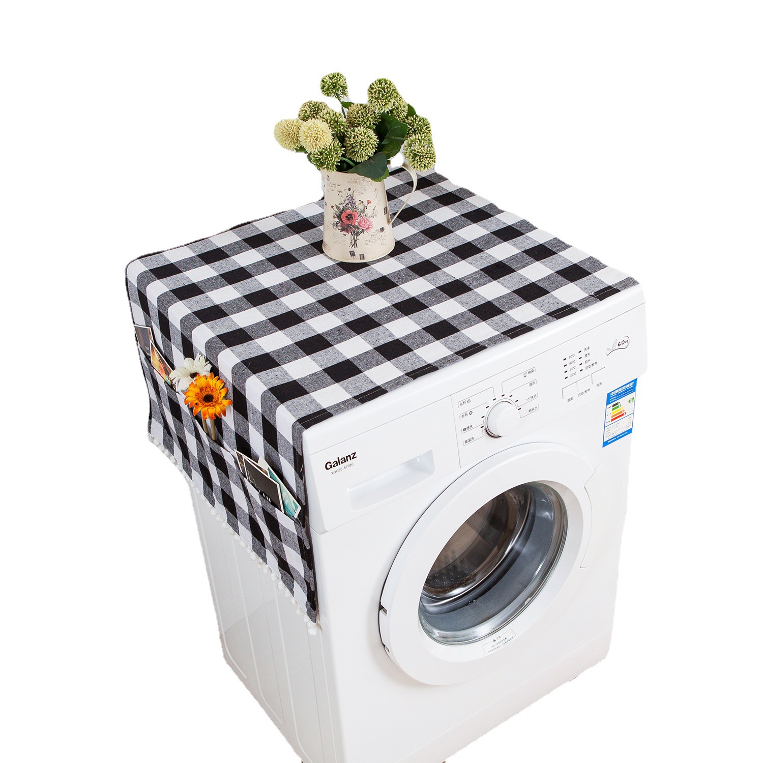Picture of Yiman Qiyun Plaid Modern Simple Refrigerator Cover Dustproof Sunscreen Drum Washing Machine Cover Cloth Bedside Table Cover Towel