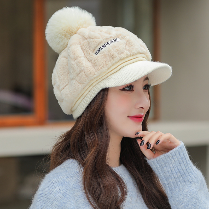 Korean version of autumn and winter new hat women's fashion all-match rabbit fur warm cap cute winter fur ball cold cap thick