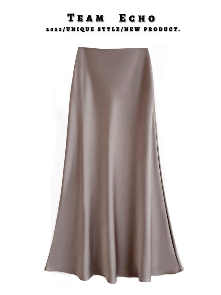 High waist slimming mid-length satin acetate silky skirt spring and summer new hip fishtail A- line dress