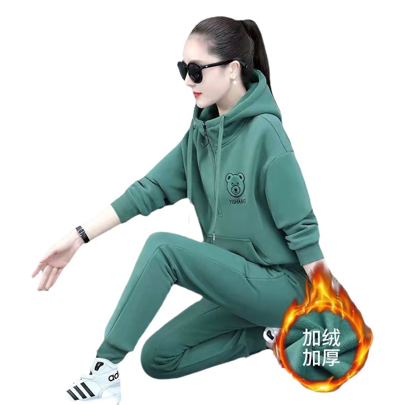 American-style Sweater Sports Suit Women's Loose Slim-fit Hooded Sweater Leg-toe Sweater High Waist Trousers Sweater Two-piece Set