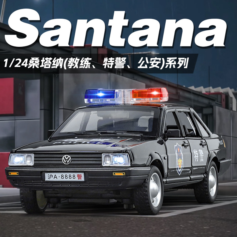1:24 Santana White Coach Alloy Police Car Model Simulation Children's Toys Car Model Decoration Gifts