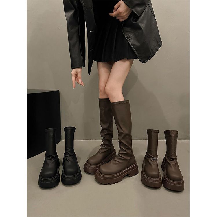 But knee long tube thick bottom increased wrinkled stretch thin boots knight boots tide pile boots women's autumn and winter design