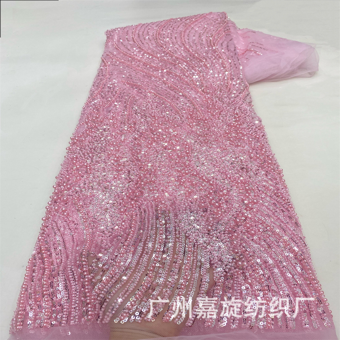 French-Style Heavy Fishtail Bead Embroidery Lace Fabric, Beaded Sequin Wedding Dress Evening Gown Fashion Embroidery Fabric Beaded