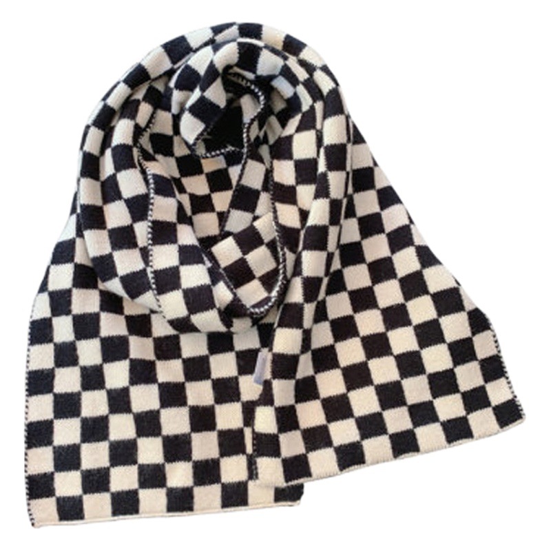 Zhuomai New Women's Autumn and Winter Black and White Chessboard Checkerboard Red Scarf Korean-style Instagram Popular Women's Student Warm Scarf
