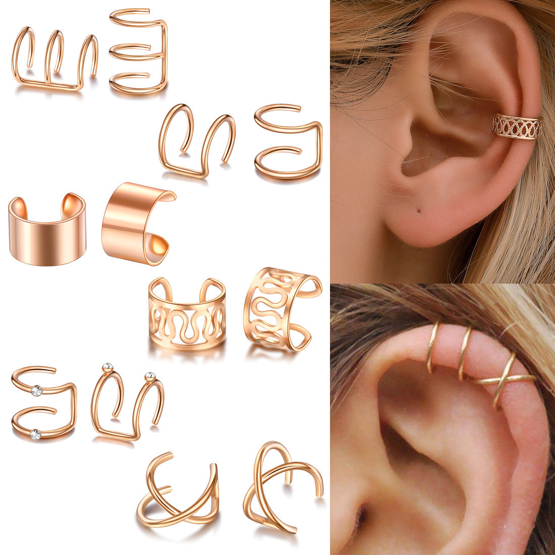 European and American Cross-Border Fashion Simple Hollow Geometric Personality Ear Cuff No Piercing Easy Earring Set Geometric Fashion