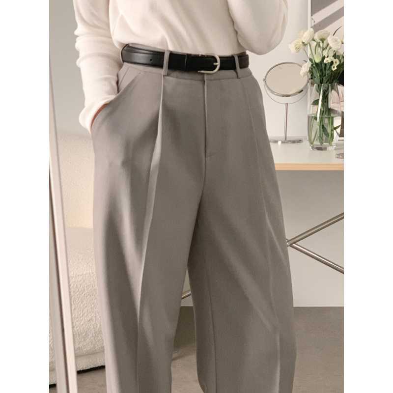 Picture of Simple, niche, commuting, versatile, high-waisted, slimming, double pockets, drape, straight-leg slacks, and suits