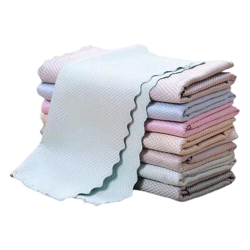 Wholesale Korea kitchen cleaning glass fish scale rag upgrade thickened seamless absorbent do not drop hair scouring scouring cloth