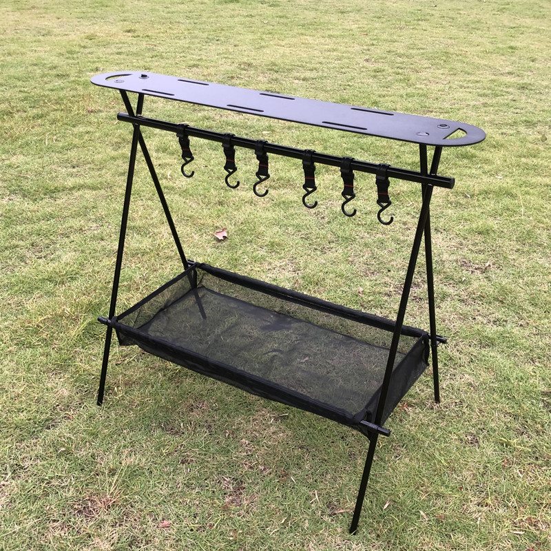 Picture of Outdoor Camping Triangle Storage Rack Ultra Light Tactical Storage Table Board Folding Portable Camping Tableware Rack