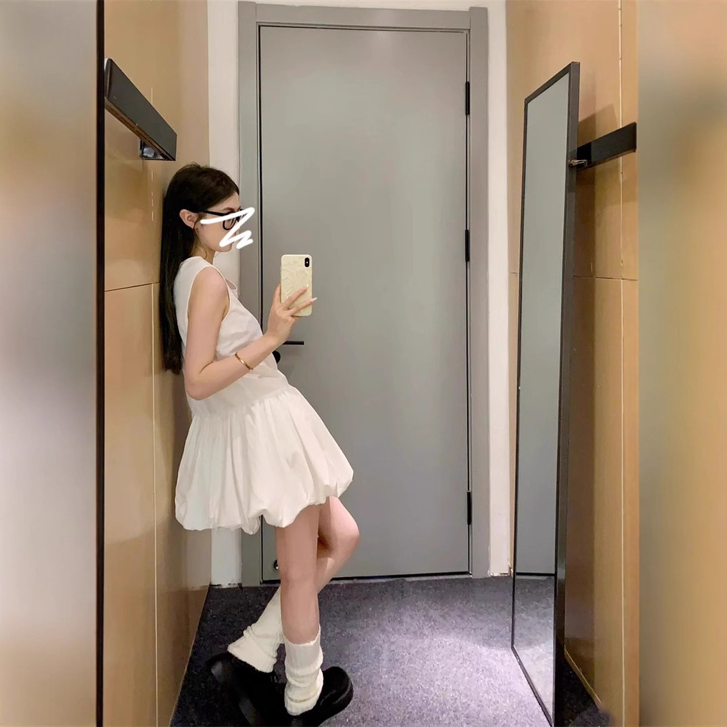 Simple Round Neck Flower Bud Vedel Dress Women's Summer 2025 New Loose Small A- line dress