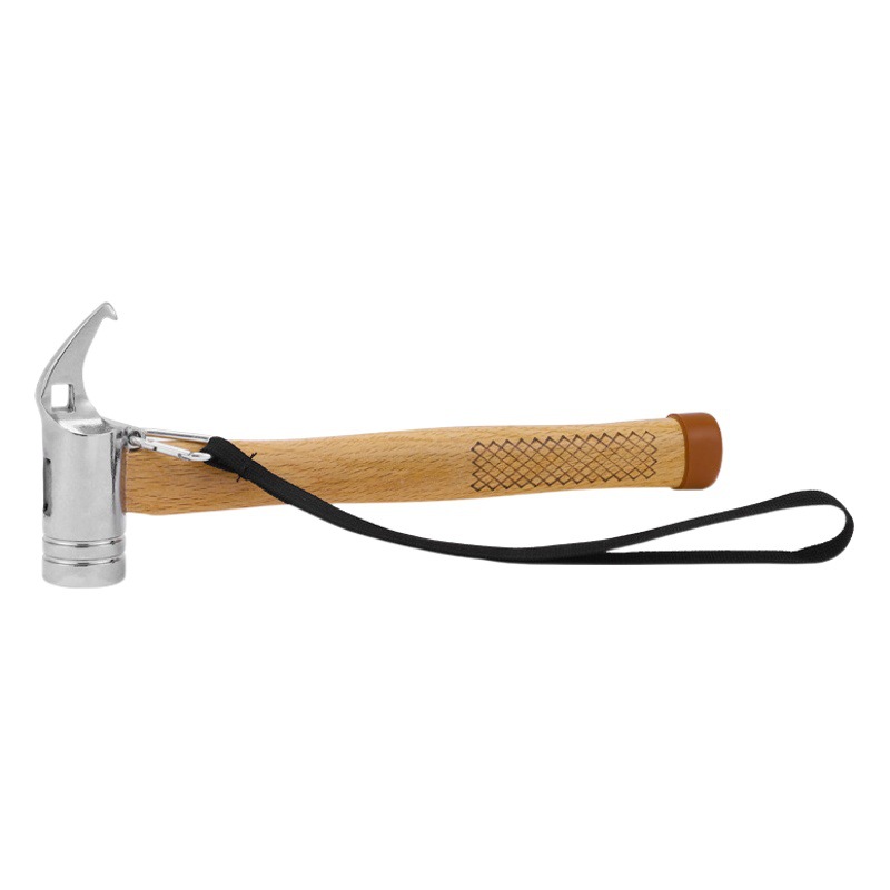Outdoor Multifunctional Steel Hammer Camping Canopy Tent Board Nail Camp Nail Puller Wooden Handle Hammer Safety Hammer