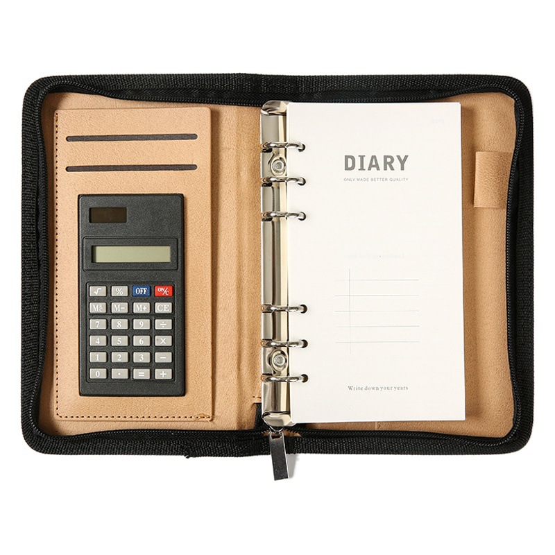 a6 Business Zipper Bag Notepad New Calculator Meeting Materials Leather Simple Multifunctional Zipper Notepad