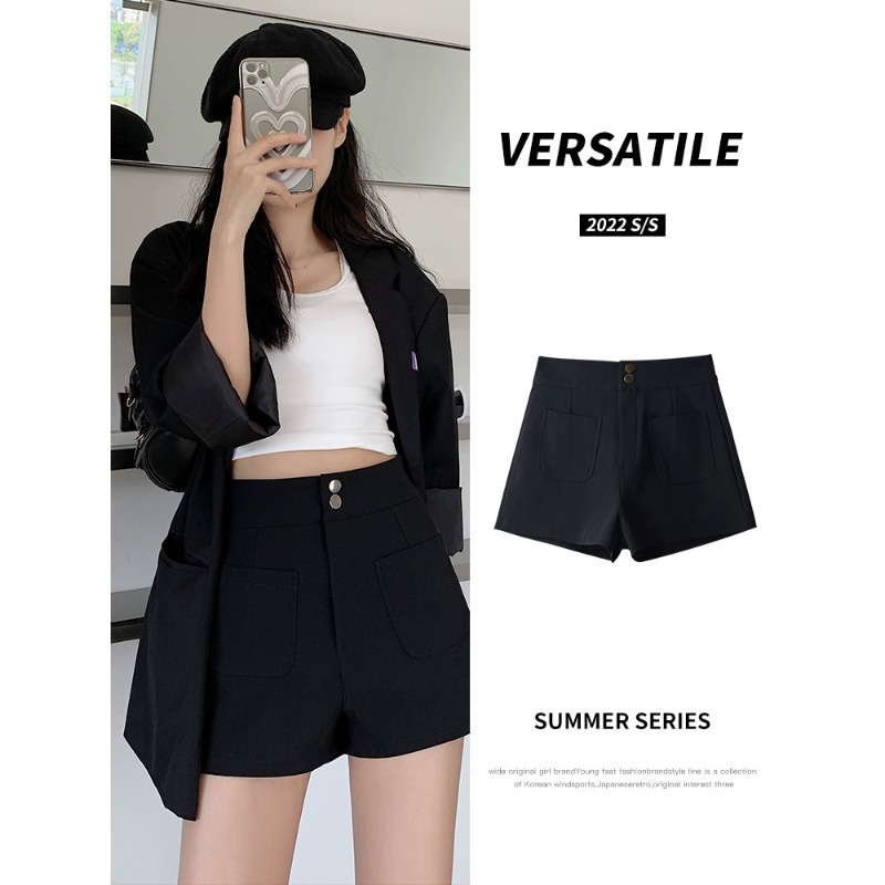Black Shorts Women's 2024 New Autumn Spring Clothes Missing Basing with Sweep Boots Hot Pants