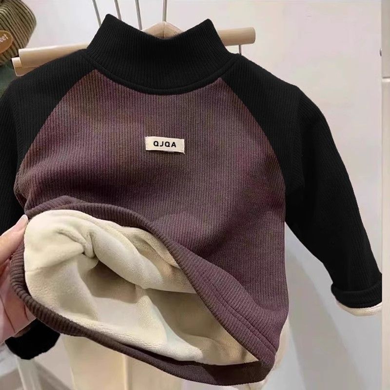 Picture of Children's Baby's Velvet Warm Base Shirt Winter New Boys and Girls fleece-lined Thickened Labeling Long-sleeved T-shirt Top