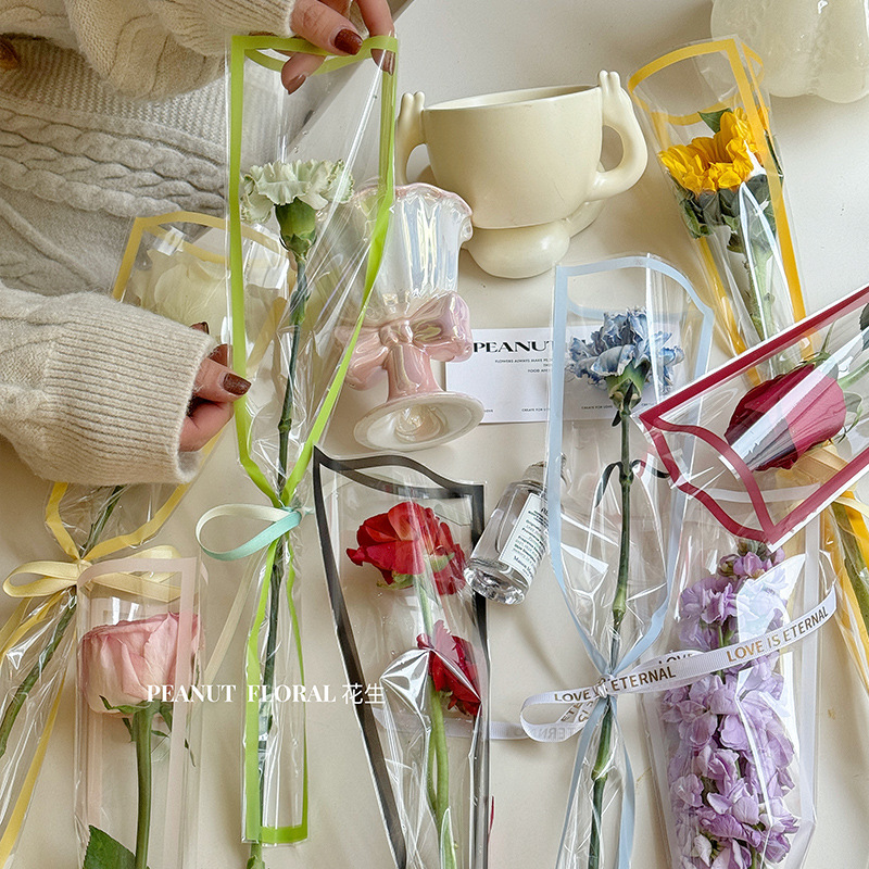 Valentine's Day colorful border single bag transparent opp flower packaging material diy FLORAL single bouquet packaging bag