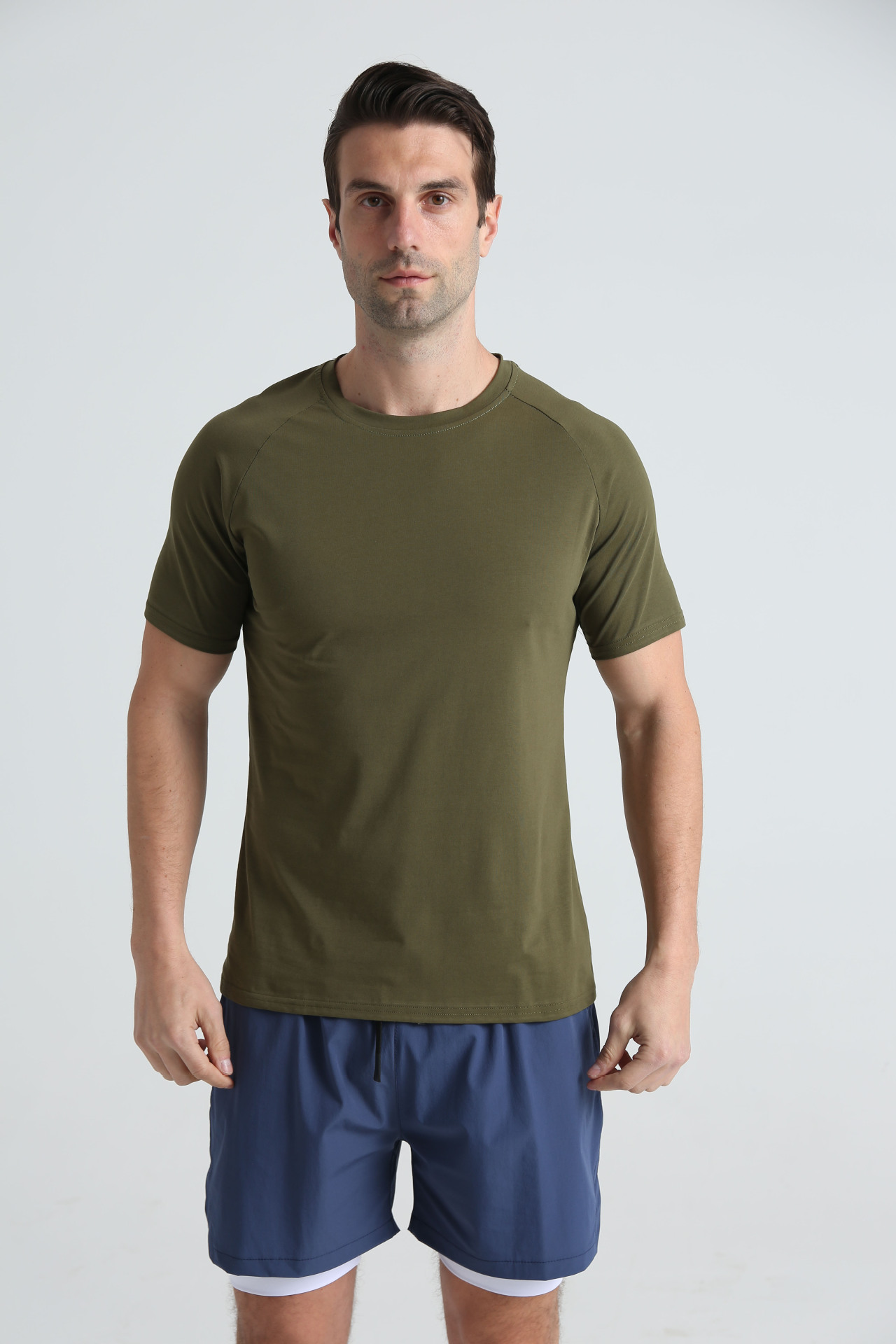 Picture of Summer European and American plus size sports fitness short sleeve men's cotton round neck solid color casual workout blank black T-shirt