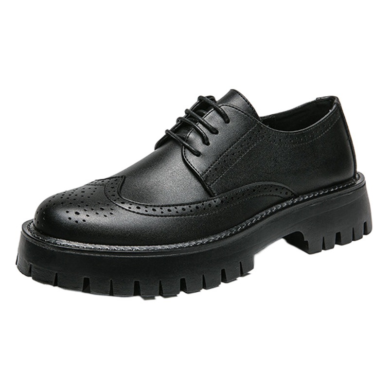 Spring and Autumn New brogue big toe leather shoes youth low-top outdoor lace-up casual shoes thick-soled fashion men's shoes