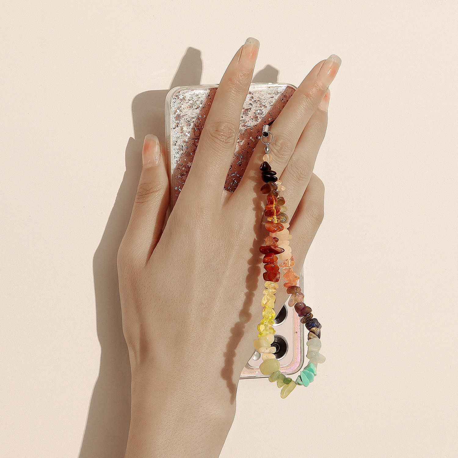 ins Colorful Gravel and Turquoise Mobile Phone Chain Hand-woven Steel Wire Rope Mobile Phone Case Pendant Decoration