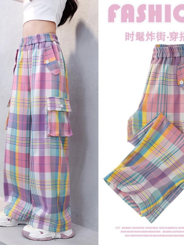 Girls' Pants Spring and Autumn 2024 New Children's Crowdwork Pants Dopamine Girls' Autumn Mid-Large Children's Wide Leg Casual Pants