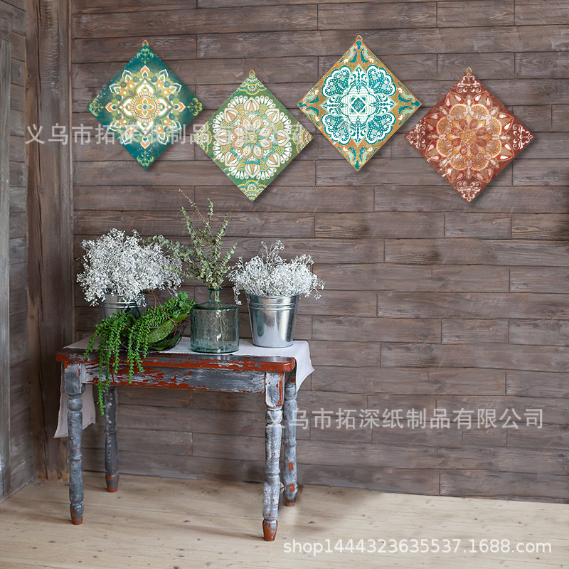 Picture of American Country Series Wooden Painting Retro Mandala Pattern Listing Bedroom Living Room Shop Decoration Wall Hanging Wooden