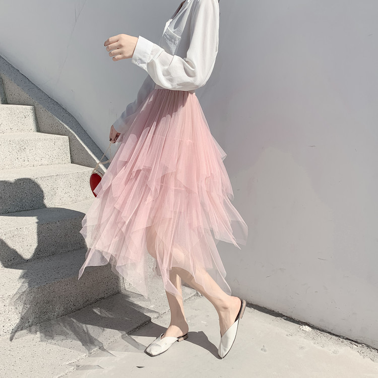 Picture of Irregular Mesh Skirt Women's Mid-length 2025 Spring New Veil Skirt High Waist All-match Slimming Skirt