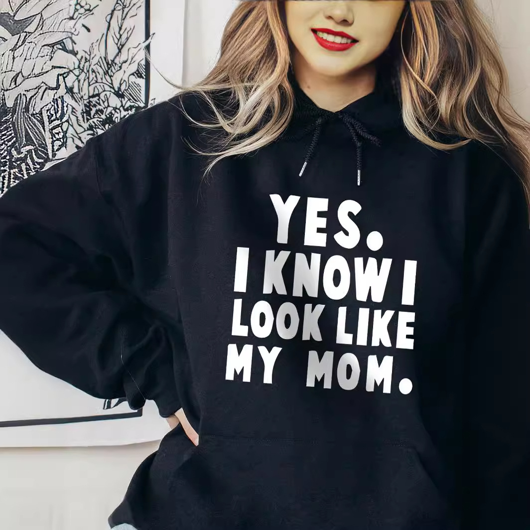 yesiknowl Hoodie European and American hooded sweater plain letter sweater Oversized Hoodie