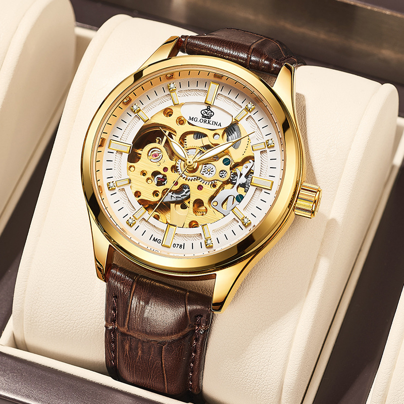 Oqina Watch Men's Mechanical Watch Automatic Empty Mechanical Watch Student Waterproof Trend Sports Tiktok Same