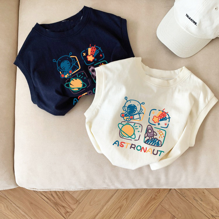 Picture of Pure Cotton Baby Kidsren's Sleeveless T-Shirt 2025 New Cartoon Pattern Versatile Vest Sweatshirt Top for Boys and Girls Summer