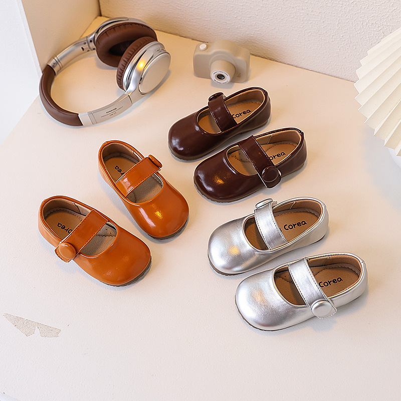Fashionable and Stylish British-Style Girls' Leather Shoes 2025 Autumn New Korean Version Shallow Soft-Soled Children's Casual Shoes