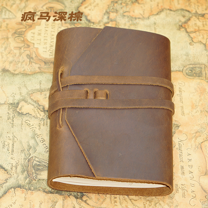 Picture of Head layer cowhide hand-tied rope notebook head layer cowhide notepad cowhide travel notebook hand-drawn book