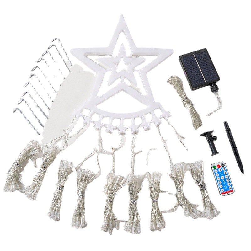 Picture of LED five-pointed star waterfall lamp Christmas hanging tree lamp water lamp outdoor decorative lamp courtyard remote control solar lamp