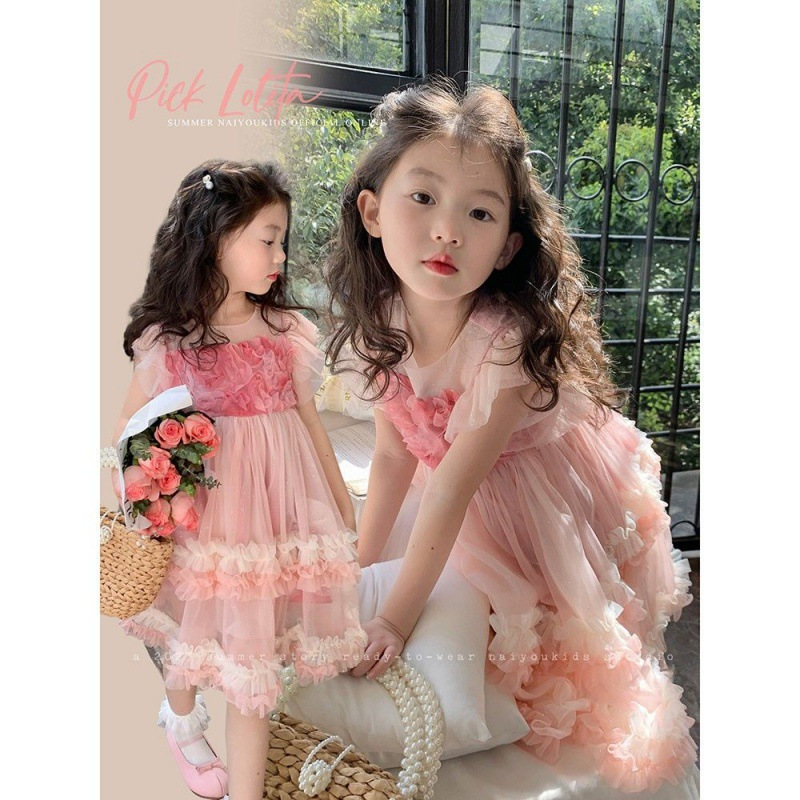 2024 Summer New Short Sleeve Yarn Dress Baby Girl Stylish Fashion Princess Dress Children's Summer Dress 6Y114