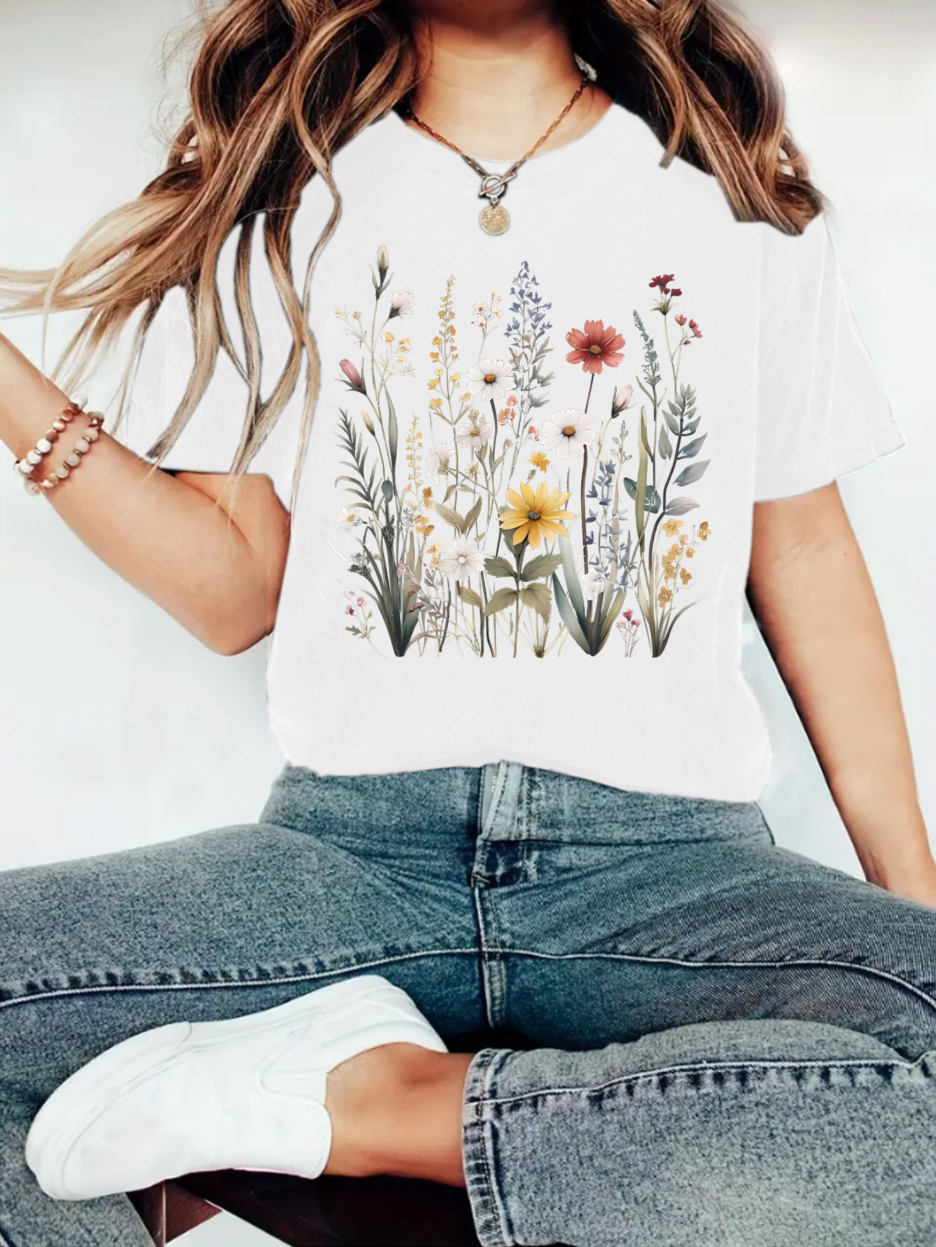 Picture of Amazon Europe and the United States summer women's plant flower pattern printing round neck short sleeve casual fashion foreign trade explosion T-shirt