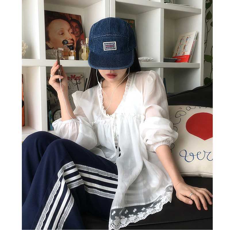Picture of Chic Korean Style Thin Sun Protection Spliced ​​Lace Cardigan Lace-Up Shirt