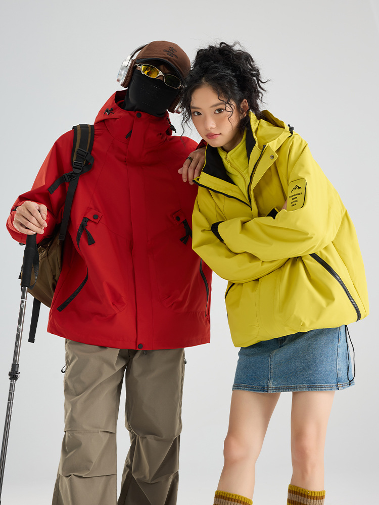 Picture of Three-in-one women's detachable autumn and winter two-piece outdoor windbreaker jacket men's water-repellent plus size mountaineering suit