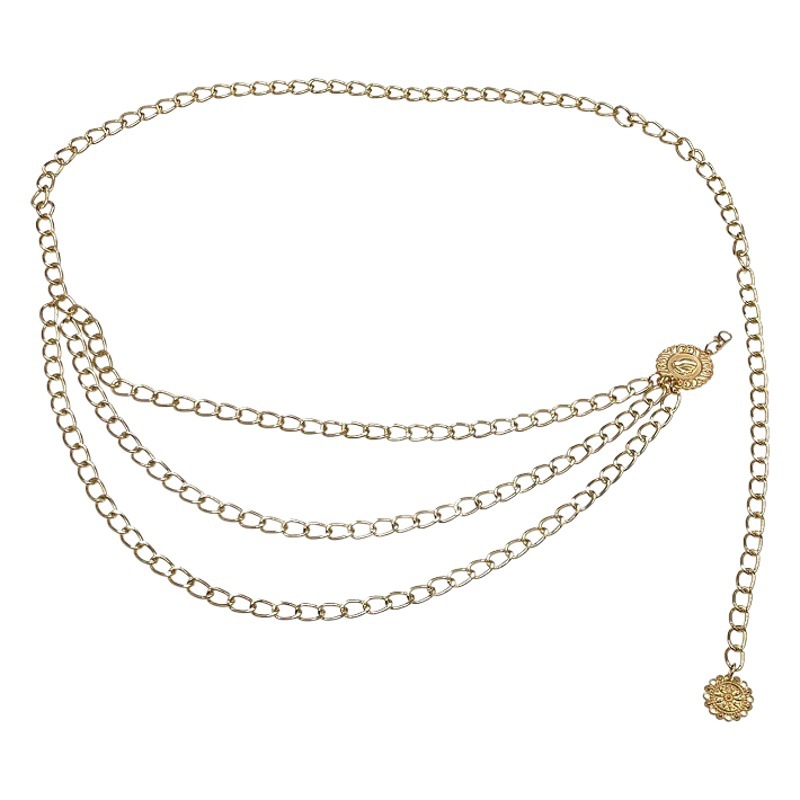 European and American metal style multi-layer tassel waist chain women's stage performance decoration long shirt dress accessories