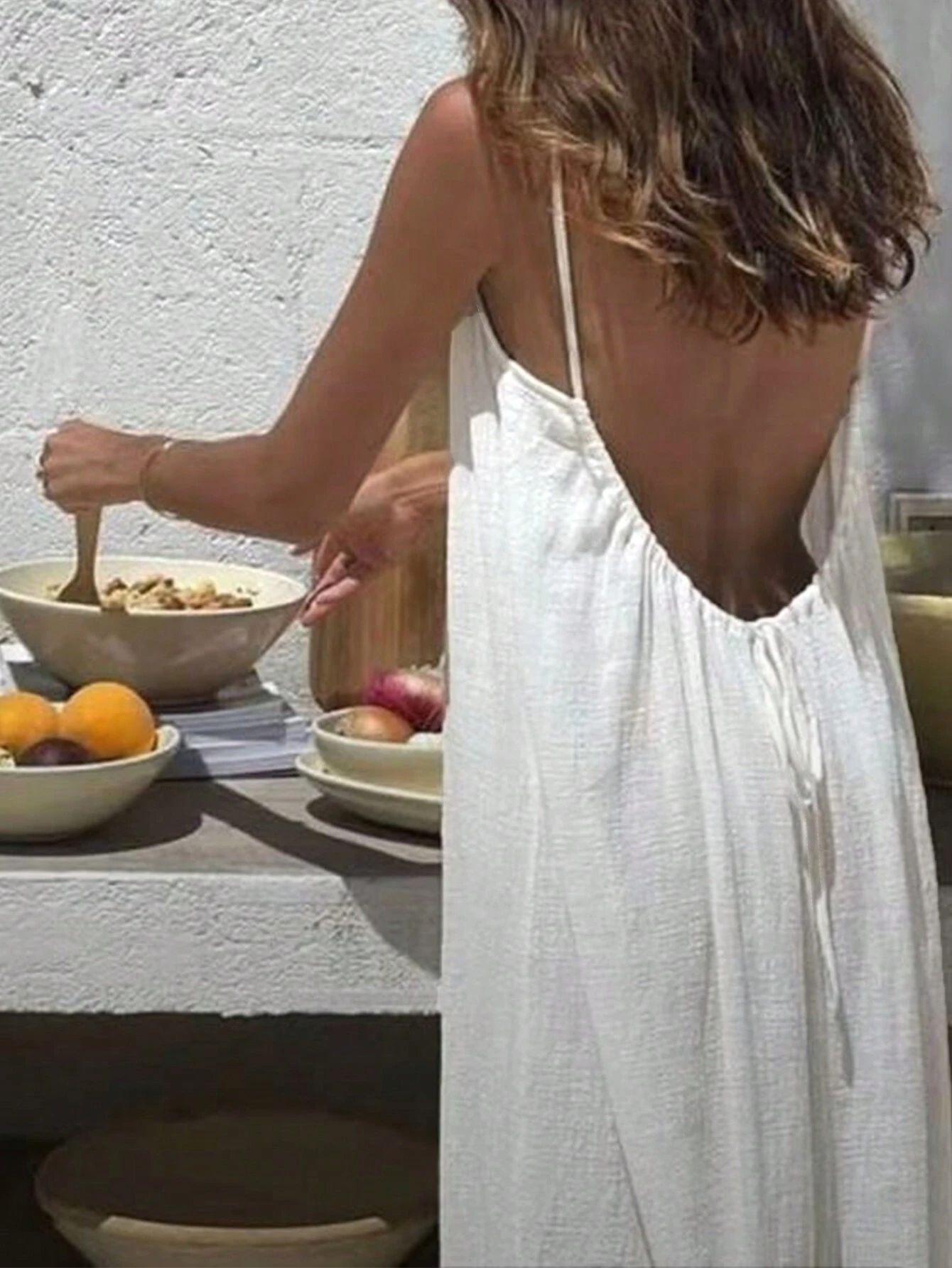 2025 European and American Cross-Border Women's Summer New Suspender Backless Beach Bohemian Dress Sexy