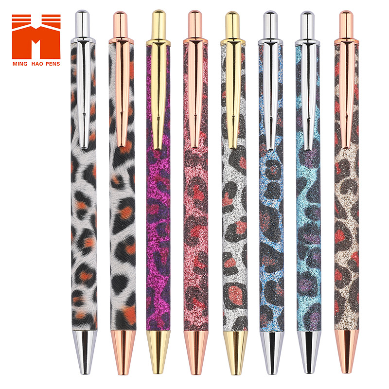 Leopard print Pen Press PU leather ball point pen beating metal pen spot wholesale gift Pen e-commerce cross-border supply