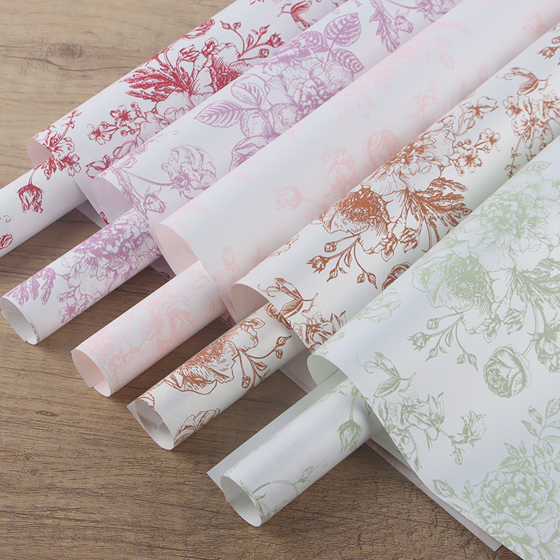 New Waterproof Retro Printed Floral Art Paper Mother's Day Flower Bouquet Handmade Flower Paper Flower Shop Floral Packaging