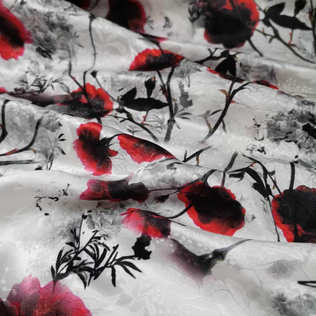 Special offer ink jacquard silk interwoven mulberry satin fabric cool silk clothing cheongsam fabric