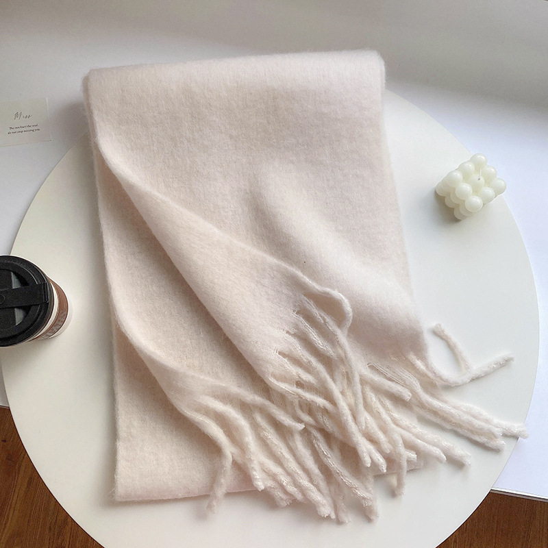 Picture of Winter monochrome plush heavy weight soft fluffy lazy wind solid color large pulled wool warm scarf for students couple