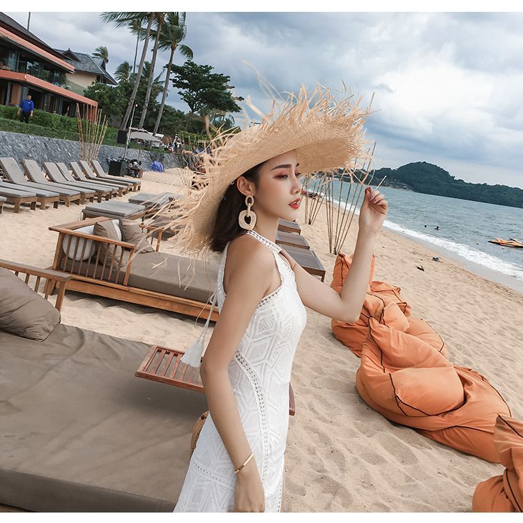 Korean Style Shattered Side Big Brim Lafite Straw Hat Summer Travel Beach Holiday Sun Protection Sun Hat Portable Foldable Hat