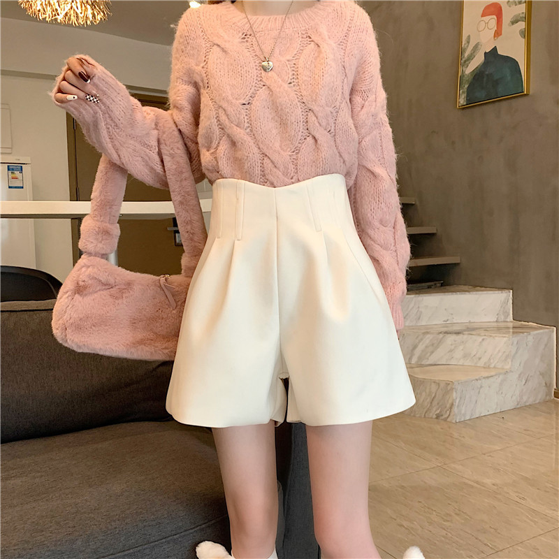 Casual pants women's Korean-style wide-leg high waist slimming 20 woolen small straight shorts autumn and winter loose 23