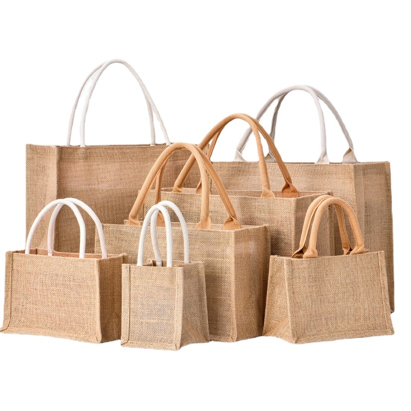 Linen bag spot wholesale diy jute shopping bag eco-friendly linen handbag linen bag printable LOGO