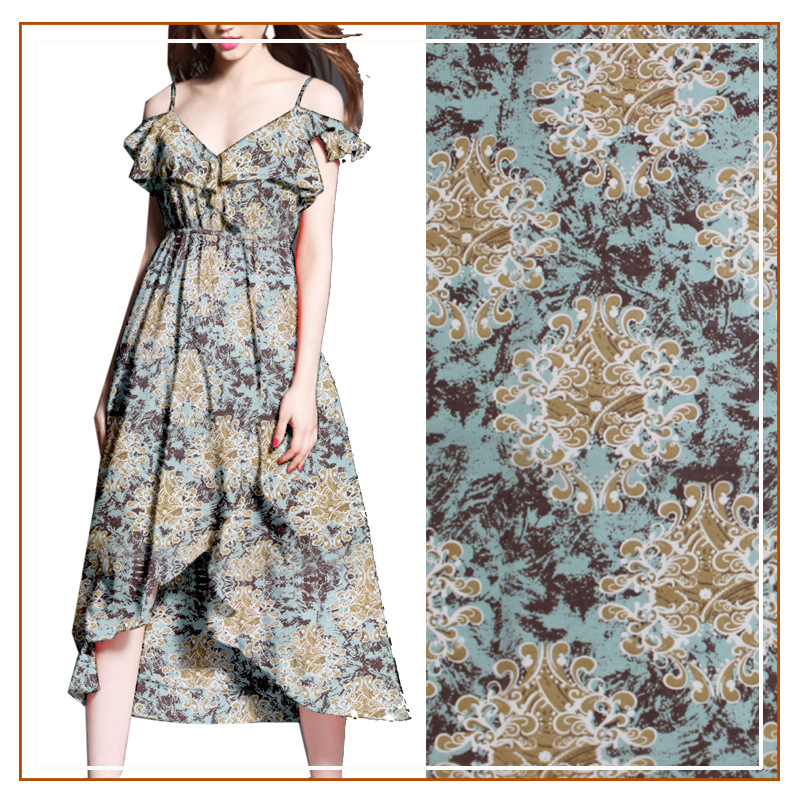 Chiffon Floral Large Flower Ethnic Style Printed Fabric Skirt Dress Suspender Skirt Shirt Top Shirt Fabric