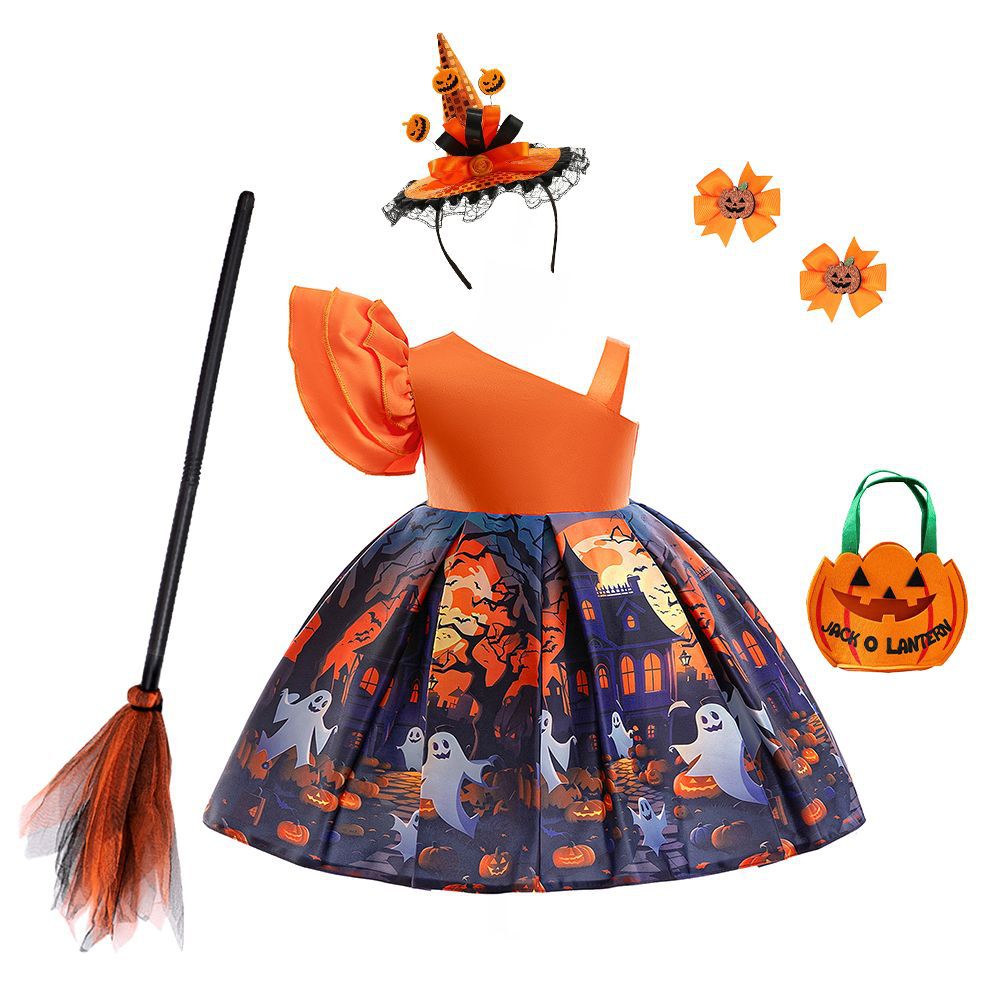 Halloween dress Halloween Pumpkin Print Dress Cosplay Cos Dress Children's Princess Dress