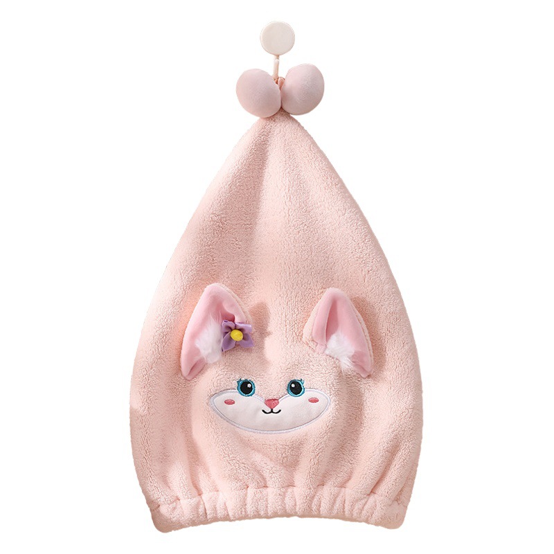 Bell fox dry hair cap micron yarn princess cap coral fleece absorbent dry hair towel cartoon embroidered shower cap cross border