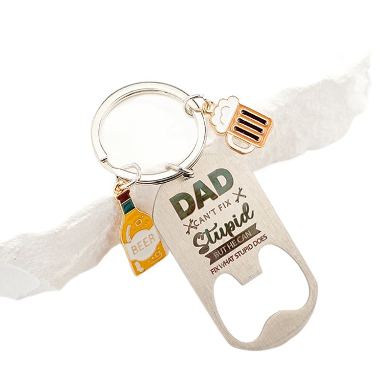 New creative lettering English Father's Day gift key ring pendant cross-border beer open metal key chain pendant
