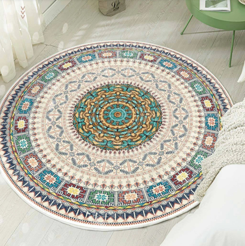 Ethnic Style Retro Mandala Round Carpet Nordic Bay Window Balcony Floor Mat Tiktok ins Cradle Bedside Chair Mat